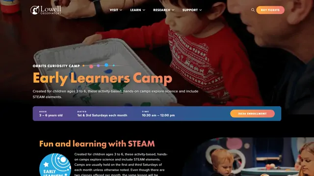 Lowell Observatory Camps & discovery page design