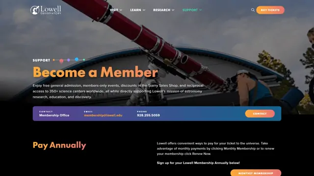 Lowell Observatory A reason to stay connected page design