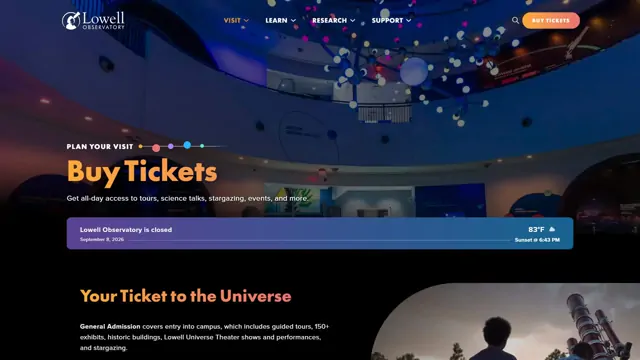 Lowell Observatory Tickets & admission page design