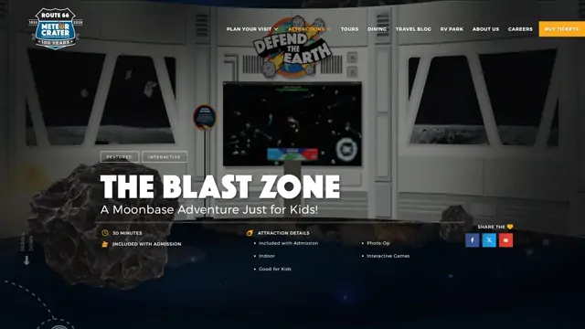 Meteor Crater attraction page with visit duration and quick activity tags