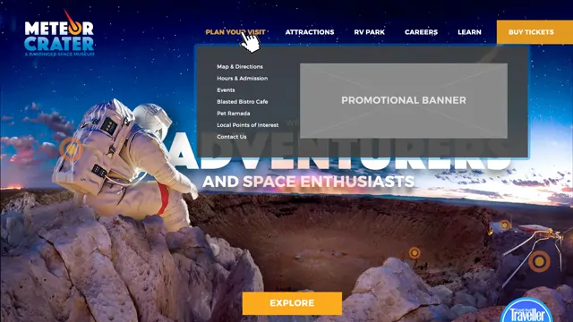 Initial homepage concept with the Plan Your Visit navigation open