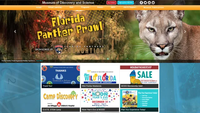 Previous MODS homepage with stacked navigation bars and a grid of promotional banners