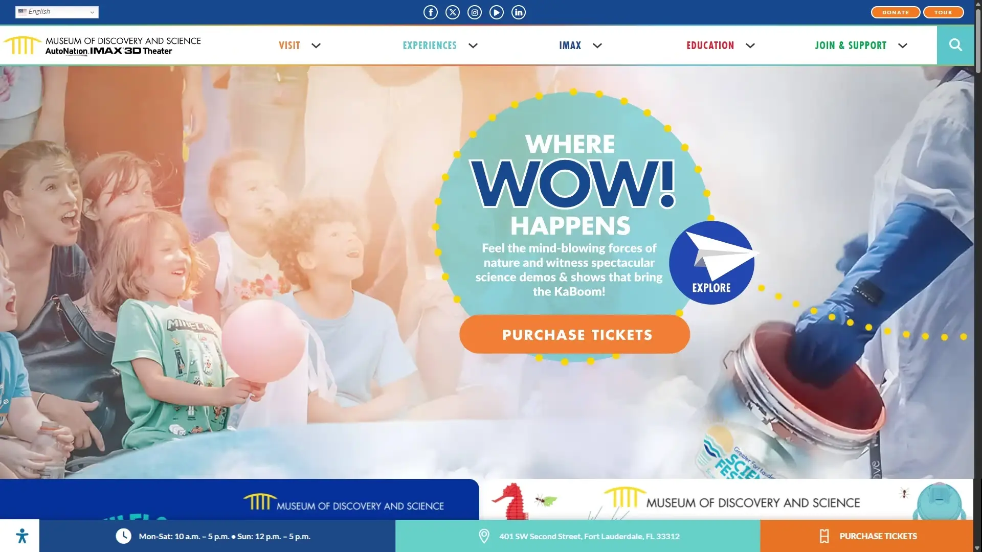 MODS homepage carousel with an animated paper airplane connecting the museum’s experience and inclusion stories