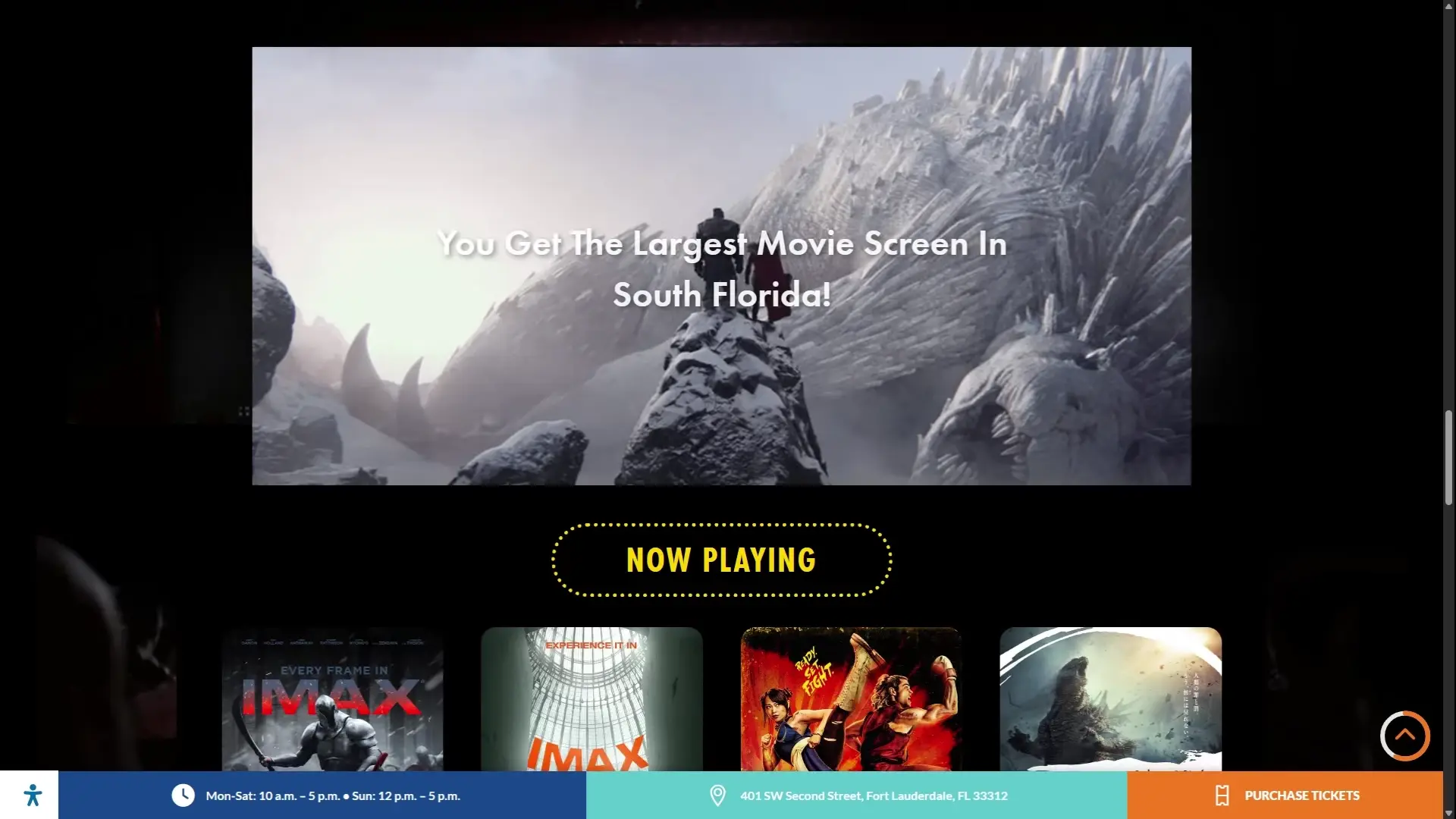 Homepage IMAX sequence showing the cinema screen from the audience’s seats